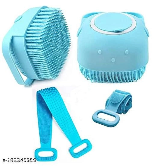 Silicone Body Back Scrubber with Double Side Bathing Belt (Multicolor, Set of 2)